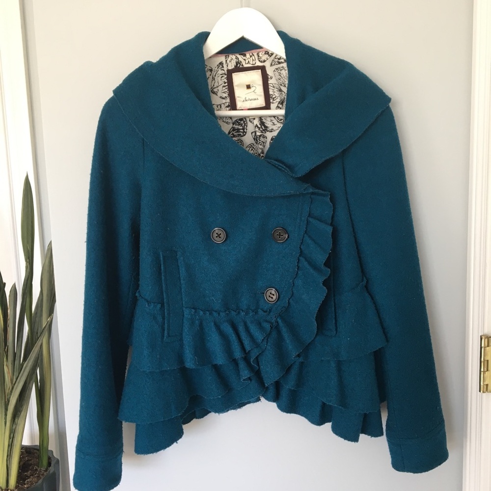 Anthropologie Ruffled Pea Coat